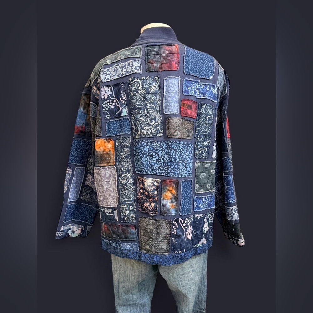Blue Patchwork Bomber Jacket - image 5